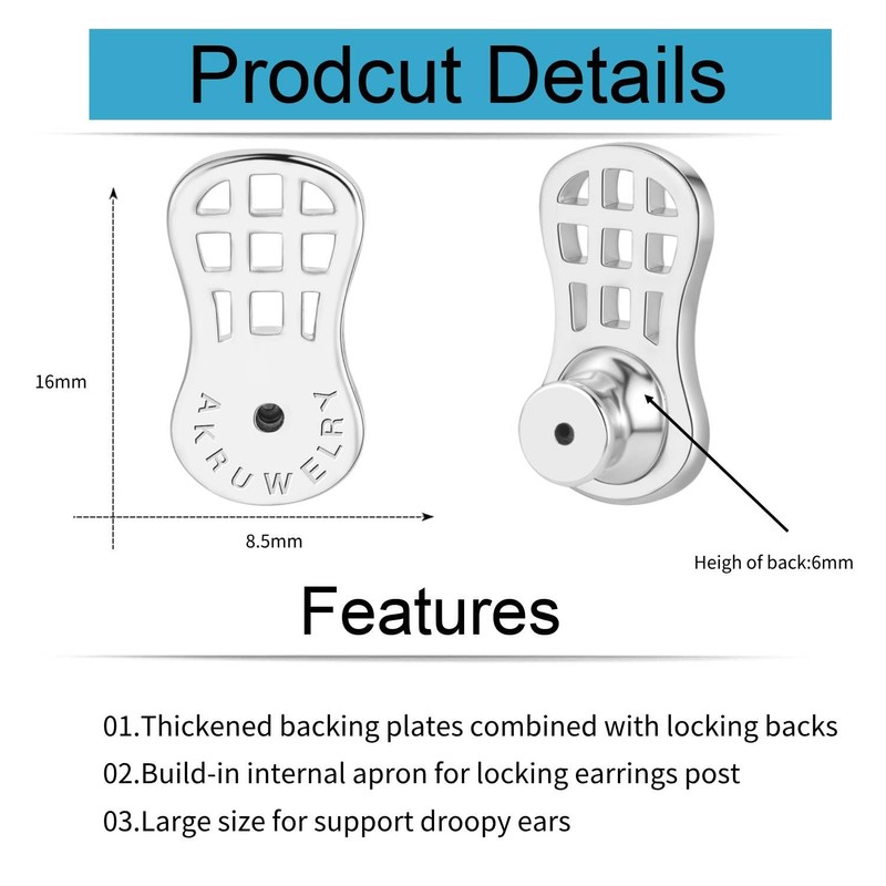 AKRUWELRY Earring Backs for Droopy Ears, 4pcs Sturdy Tiny Waist