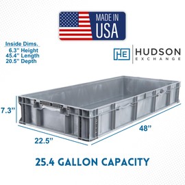 Hudson Exchange 48 x 22.5 x 7.3" (25.4 Gallon) Straight Wall Handled Storage Container Tote, Gray