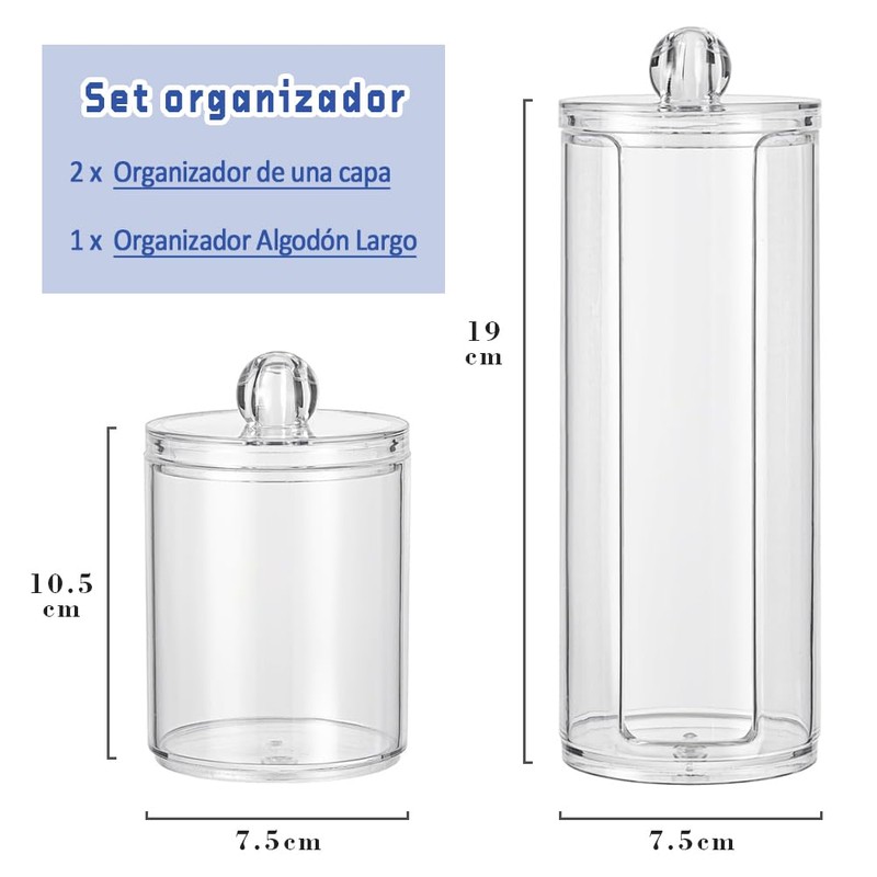 Paquete de 3 frascos de boticario con dispensador de hisopos