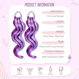 Mini Colorful Rubber Band Ponytail – Colored Braids Hair Extensions with Rubber Band Playful & Stylish Hair Accessory (PurPle)