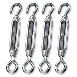CHEUNGHAO M4 Hook & Eye Turnbuckle 304 Stainless Steel, 4 pcs Hardware Kit suit for Wire Rope Tension Heavy Duty, Sun Shade, Tent Installation, Anti-Rust