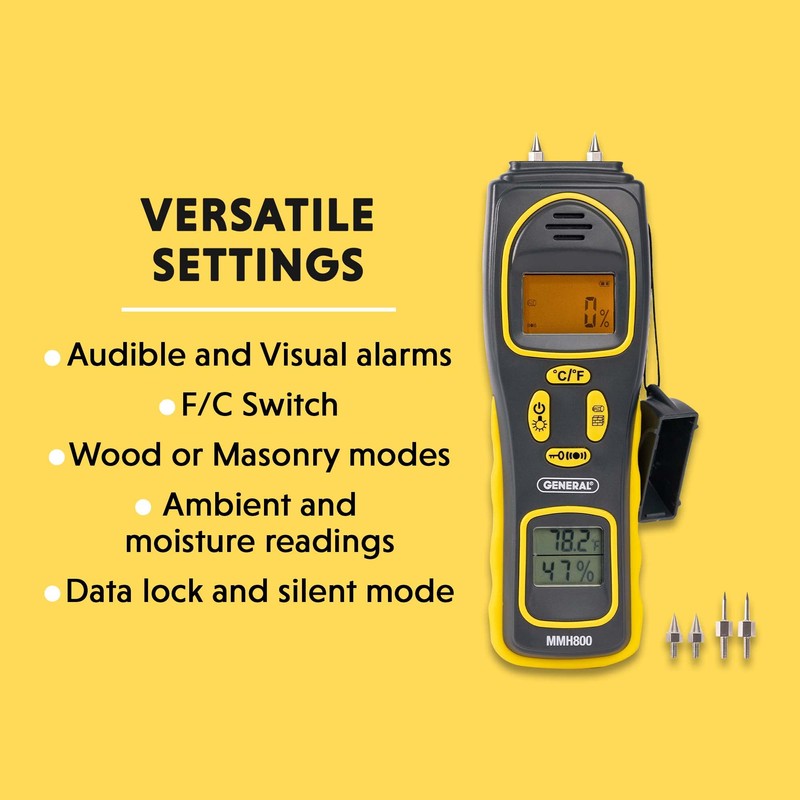 General Tools MMH800 Pin/Pinless Moisture Meter w/Temp and Humidity