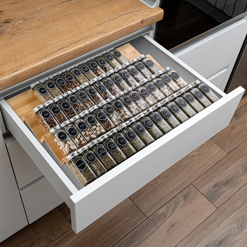 Mulush Bamboo Spice Rack Tray - Spice Drawer Organizer for