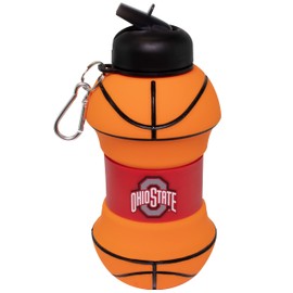 Maccabi ART Ohio State Clip-On Collapsible 1 Liter, 34 oz. size BPA-Free Silicone Basketball Large Water Bottle