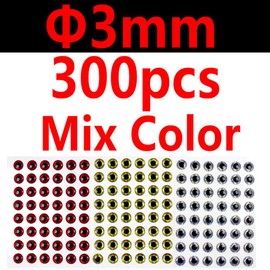 wifreo 300PCS 3D Bionic Fish Eyes Fly Tying Material Lure Eyes 2mm 3mm 4mm 5mm 6mm (3mm)