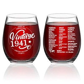 Greatingreat 1941 Old Time Information 80th Birthday Gifts for Women Men - 1941 Vintage 15 oz Stemless Wine Glass - 80 Year Old Birthday Party Decorations - Eighty Class Reunion Ideas