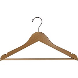 Petite Natural Finish Wood Suit Hanger with Bar and Notches in 15" Length X 7/16" Thick with Chrome Hardware, Box of 100