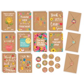 10 Thank You Teacher Cards Multipack with Envelopes and Stickers - 10 Unique Designs of Teacher Thank You Cards for Men and Women – Blank Inside Ecofriendly Teacher Christmas Cards - UK.