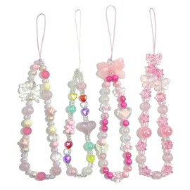 AGEN KGEN AGEN KGEN Phone Charms Cute Beaded Phone Lanyard Wrist Strap Aesthetic Cell Phone Keychain Cute Phone Charms for Women (4x Cute Pink)