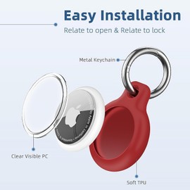 YOKRWO Holder 1-Pack Waterproof TPU Shell Protective Case, Anti-Scratch Airtags Key Chain for Apple Air Tags with All Metal Keychain Key Ring Clip (Red)
