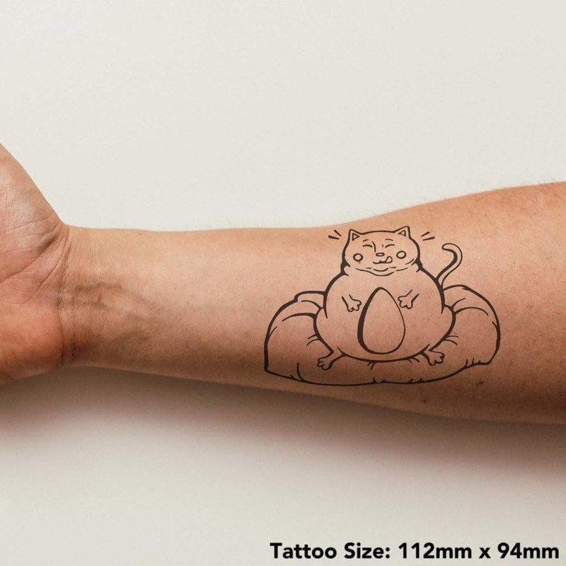 'Fat Cat on Pillow' Temporary Tattoo - Water Resistant, Skin-Safe,