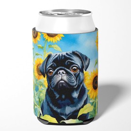 Caroline's Treasures Pug in Sunflowers Can or Bottle Hugger Cooler Washable Drink Sleeve Collapsible Beverage Insulated Holder, Can Hugger, Multicolor