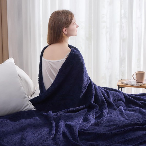 NEWCOSPLAY Knitted Dark Navy Blanket Super Soft Plush Throw for