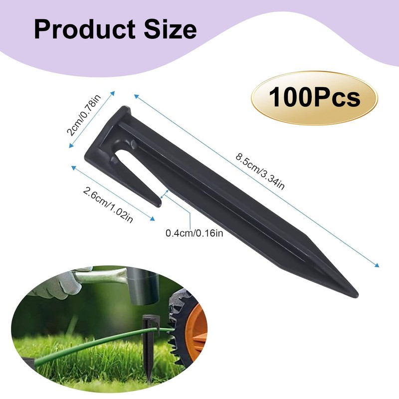 YUNYU 100Pcs Lawn Edging Pegs, 8.5cm Black Landscape Boundary Wire