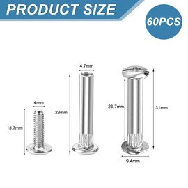 Cupboard Joining Bolts, 60PCS Φ5mm Furniture Connecting Screws Bolts, Connecting Bolt with M4 Screws, Cupboard Joining Fixings Bolt Screw for Cabinet Furniture Connector(31-40mm)