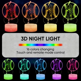Baseball 3D Night Light for Kids - 16 Colors & Flashing Modes with Remote Control, Dimmable - Baseball Player Decor for Boys, Girls, Sport Fans
