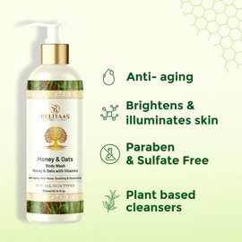Belitaas Honey and Oats Body Wash, Nourishing Plant-Based Cleanser, 10.14 fl oz, Vitamin-Enriched, Sulfate-Free | Non Irritating Plant Based Formula