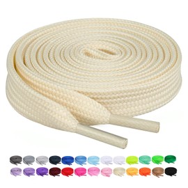 Booyckiy 2 Pairs Flat Shoe Laces for Sneakers, 2/5" Wide Athletic Shoelaces, Beige 48 inch(122cm)