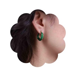 Aneneiceera Vintage Enamelled Green Hoop Earrings Emerald Hoop Dangle Earrings Chunky Emerald Huggie Hoop Earrings Retro Green Drop Earrings Jewellery for Women and Girls (Green), Zinc