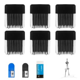 Compass replacement leads set, 120 pieces 2B compass leads with eraser and compass sharpener, 2 mm diameter compass replacement leads, 2 cm long leads for mathematical drawings and wood markings