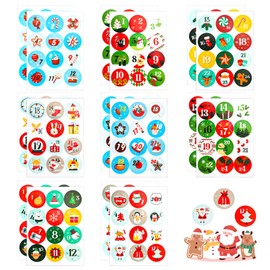 192pcs/16 Sheets Christmas Advent Calendar Stickers, 24 Days Christmas Countdown Number Stickers Gift Tag Labels for DIY Craft Xmas Countdown Decoration (8 Styles)