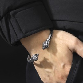 kkjoy Stainless Steel Viking Bracelet for Men Snake Head Screw Teen Cuff Bangle Norse Biker Amulet Nordic Pirates Arm Ring Wristband Jewellery