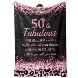 GoMelley 50th Birthday Gifts for Women- 50 and Fabulous Flannel Blanket- 50 Years Old Presents for Women, Friends, Mom, Wife, Aunt, Sister, 50th Birthday Gift Ideas, 60"× 50" (50th Birthday)
