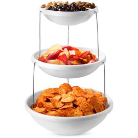Masirs 3-Tier Collapsible Bowl: Decorative Design Folds for Minimal Storage. Ideal for Serving Snacks, Salad, and Fruit. Top Bowl Divided into Three Sections.