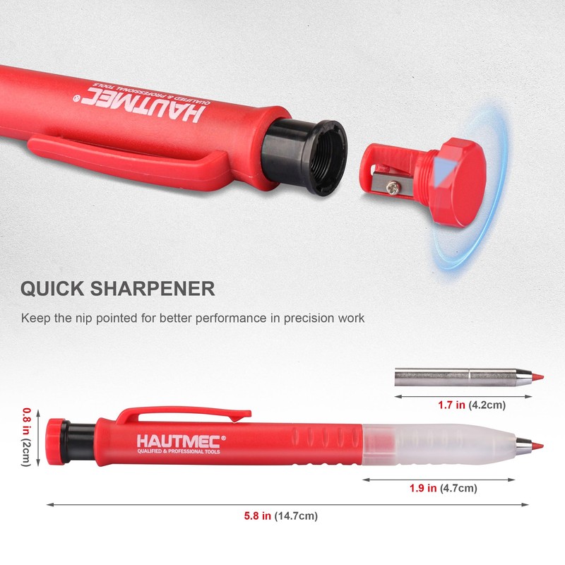HAUTMEC 2 Pcs 3-in-1 Carpenter Pencils with Removable Finger Grip,