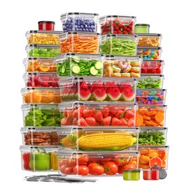 KEMETHY 60 PCS Food Storage Containers with Lids, BPA-Free Plastic Food Containers for Kitchen Storage, Leak Proof, Reusable Meal Prep Containers with Labels & Pen