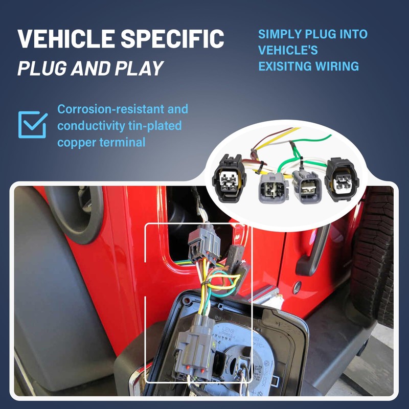 MECMO 4-Way Flat Trailer Wiring Harness 55363 for 1998-2006 Jeep