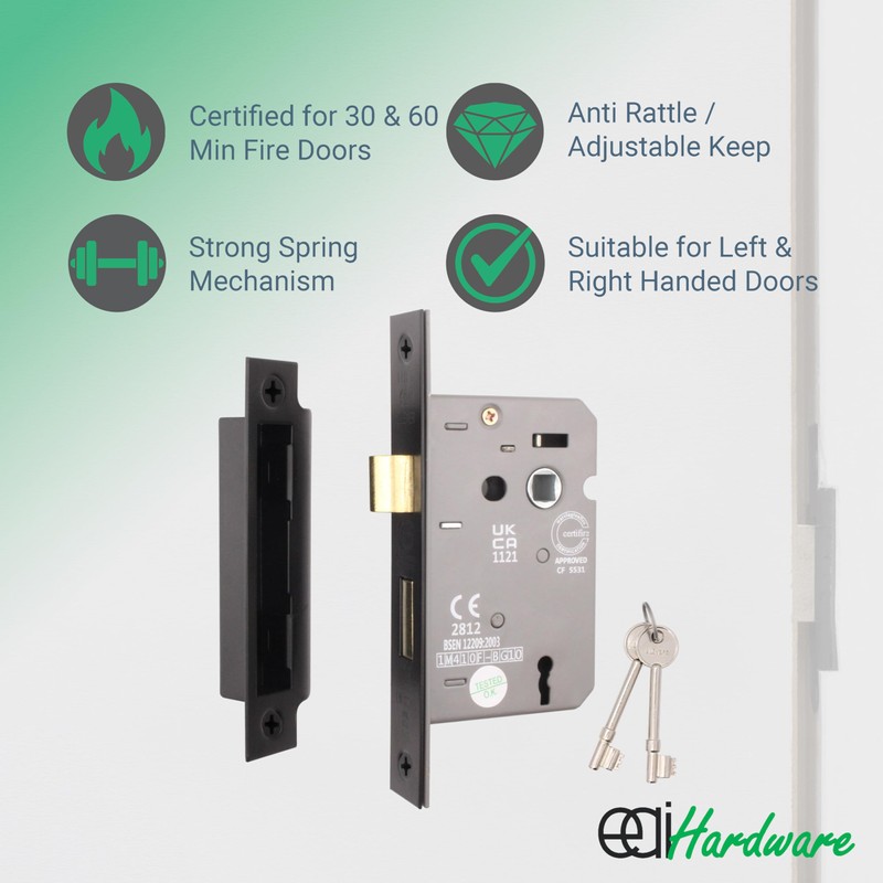 EAI Matt Black Sashlock - Fire Rated & CE Approved