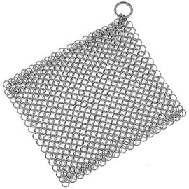 Cast Iron Scrubber Stainless Steel Cast Iron Skillet Cleaner 8" x 6" Chainmail Scrubber Scraper Chain Mail Link Scrub for Cast Iron Pans, Griddles, BBQ Grills, and Pot Cookware Cleaning - Color: Stainless Steel Color- Rectangle