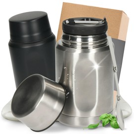 elasto PROMOTION FOR LIFE Stainless Steel Thermal Container 'Take Away' - 0.5 L Container - Insulated Container for Food - Leak-Proof Lunch Box for Children and Adults - Food Jar with Spoon, Colour: