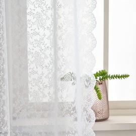Kotile Lace Curtains for Windows - White Voile Curtains 54 Drop for Bedroom, Privacy Light Fliter Rose Floral Net Curtains for Kitchen, Slot Top Net Sheer Curtains 52 x 54 Inch Drop, 2 Panels, White
