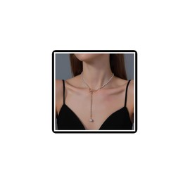 Dishowme Butterfly Knot Pearl Pendant Necklace Crystal Faux Pearl BowKnot Necklace Chain Jewelry for Women Girls Teens