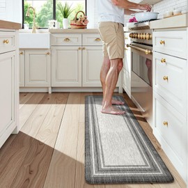 KIMODE Anti Fatigue Kitchen Mat, Cushioned Farmhouse Kitchen Runner Rug, Non Slip Waterproof Kitchen Mat for Floor, Comfort Foam Standing Desk Mat for Laundry, Office, Sink Grey 17.3"x59"