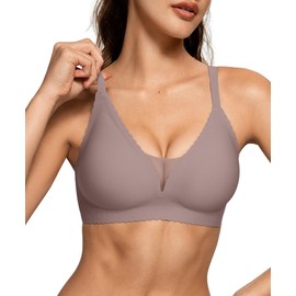 OEAK Womens Comfortable Bras Wireless Bras Push Up Bralettes Scalloped Mesh Bras Seamless Tshirts Bras Deep V Everyday Bras Grey S