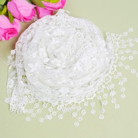 Lystaii Triangle Lace Mantilla Veil with Tassel Tulle Scarf Shawl Cathedral Head Covering Floral Chapel Veil for Mass Wedding (White)