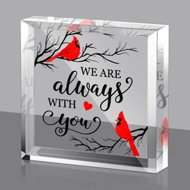 Yookeer Sympathy Gift Red Cardinal Bereavement Gift Crystal Glass Memorial Condolence for Loss of Loved One Table Centerpieces Memory Funeral Remembrance(4 x 4 x 0.6 Inch,Sympathetic Style)
