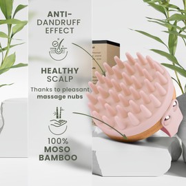 BAMBUA® Scalp Massager Hair Growth - (Anti-Dandruff Effect) Scalp Brush & Head Massager - Natural Shampoo Brush for Shower Use - Premium Hair & Scalp Care Scrubber (Pink)