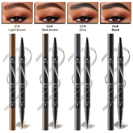 Eyebrow Pen, 2-in-1 Waterproof Eyebrow Pencil with 4 Tip Microblading Brow Pen and Ultra-Precise Brow Pencil,with Dual-ended Eyebrow Brush, Long-lasting, Smudge-proof (Black)