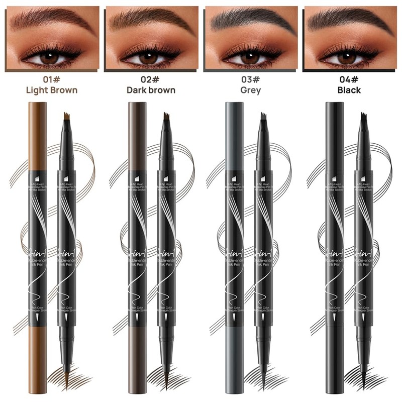 Eyebrow Pen, 2-in-1 Waterproof Eyebrow Pencil with 4 Tip Microblading
