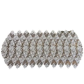 Vivienne WK0421L1 [Table Center, 11.8 x 23.6 inches (30 x 60 cm), White, All Rose Motif Series, Lace, Embroidery, Table Runner, Table Runner