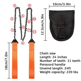 Taozoey Outdoor Hand Chainsaw, Compact Hand Chainsaw, Belt Bag, 11 Teeth Carbon Steel Hand Chainsaw, for Camping, Garden, Survival, for Sawing Branches