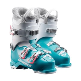 Nordica Speedmachine J3 Kid's Alpine Ski Boots (Light Blue/White/Pink, 20.5)