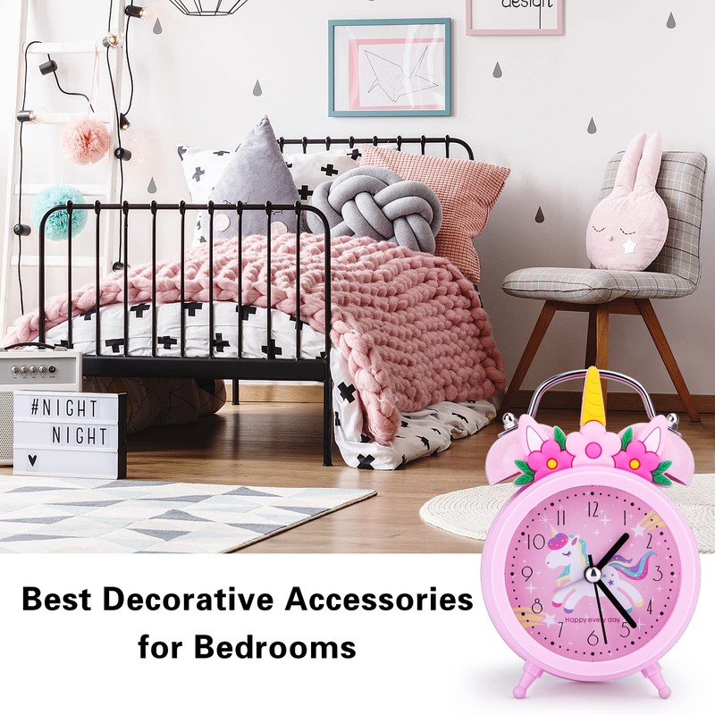 TCJJ Unicorn Alarm Clock for Girls - Non-Ticking, Quiet Bedside