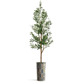 Artificial Tree in Modern Polygon Pattern Effect Planter, Fake Olive Silk Tree for Indoor and Outdoor Home Decoration - 68" Overall Tall (Plant Pot Plus Tree)
