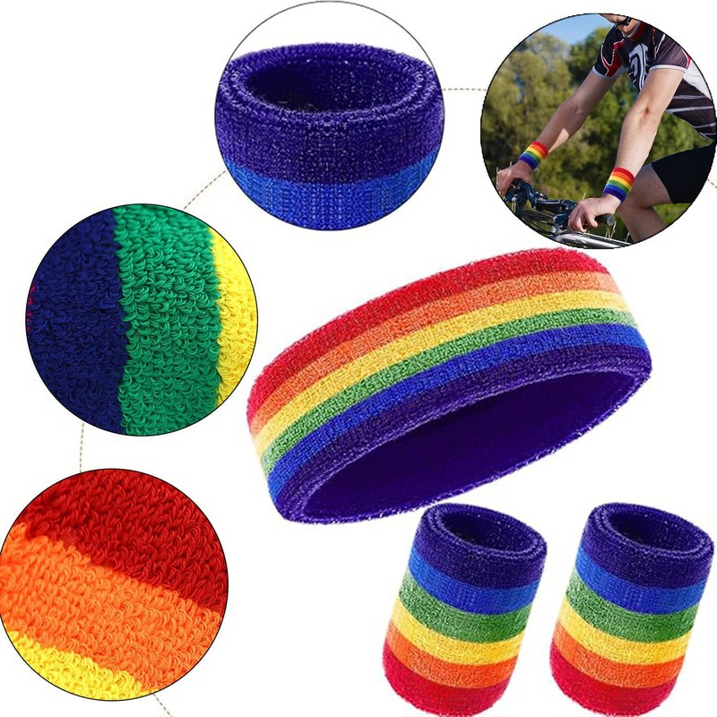 3PC Headband and Sweatband Rainbow Set – Rainbow Wristband and