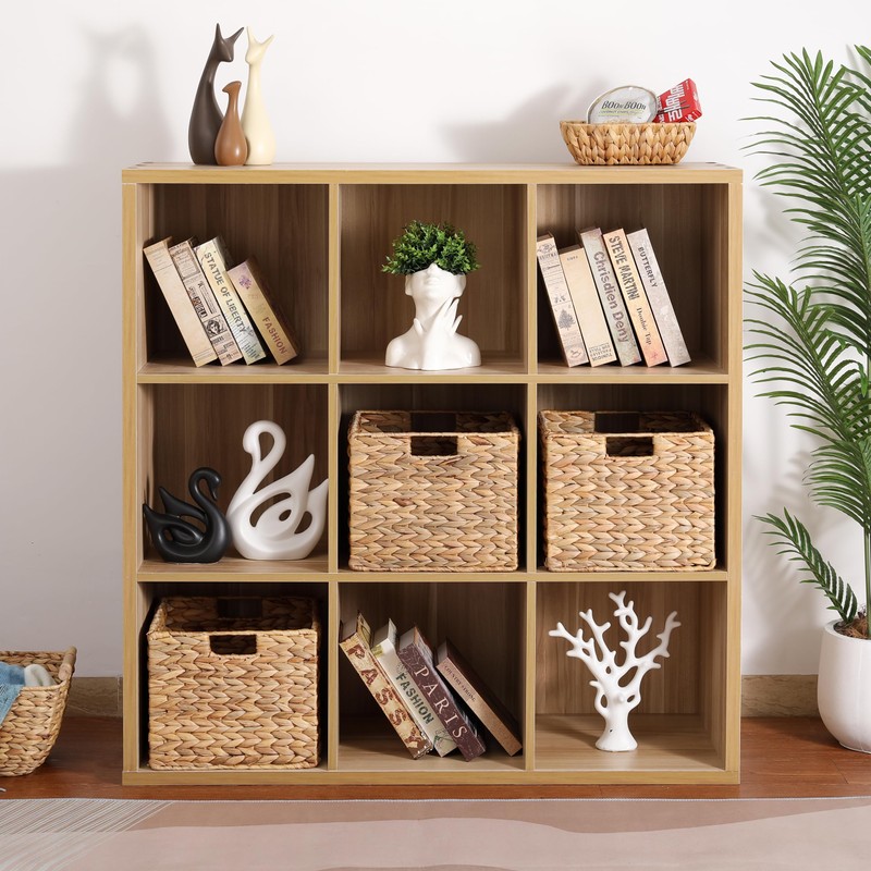 12x12x10in Water Hyacinth Storage Basket Large, Folding Cube Woven Wicker